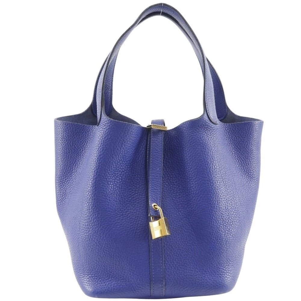 HERMES Picotin Lock22 MM Handbag Blue Electric Blue / Gold Hardware